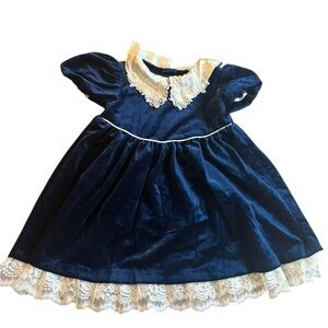 Swat Vintage Elegant Navy Blue Velvet Kids Formal Dress
